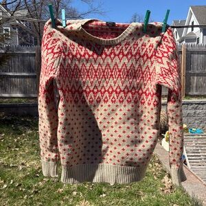J. Crew men’s lambswool sweater large Nordic fair isle red tan Crewneck classic